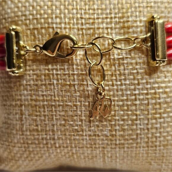 American West Red Coral Bead, Turquoise, and Pearl 3 Strand Bracelet - Picture 6 of 7